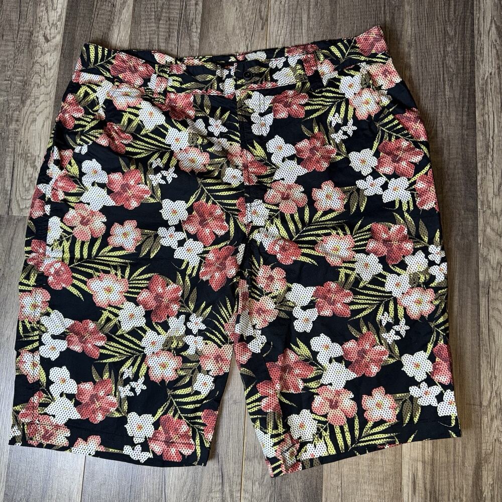 Amplify Men’s Floral Shorts Size 36 Black Tropical Cotton Summer NWOT